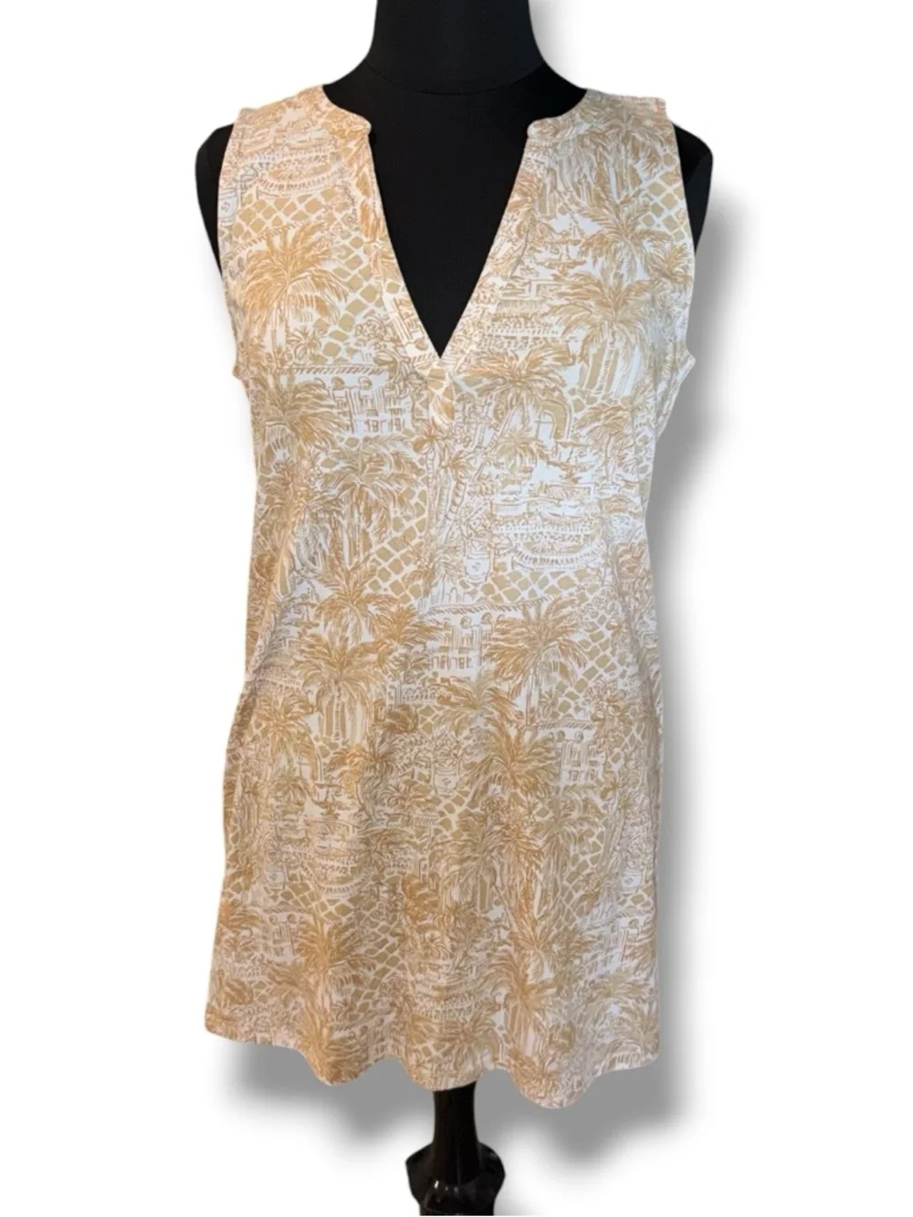 LILLY PULITZER Dev Dress Sand Bar Palm Beach Paradise - XL Beige/White - Picture 2 of 7